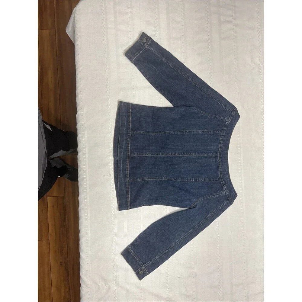 Soft Surroundings - Denim Stylish Jacket - Size M- Dark Wash-Scoop Neck - Picture 4 of 9